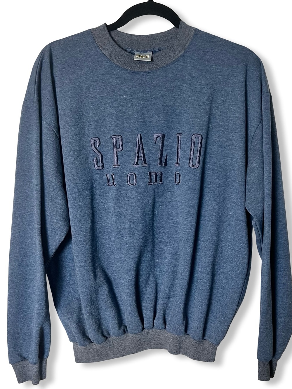 Spazio Uomo Vintage 90s Italian Embroidered Crewneck Sweatshirt Blue Unisex Sz S